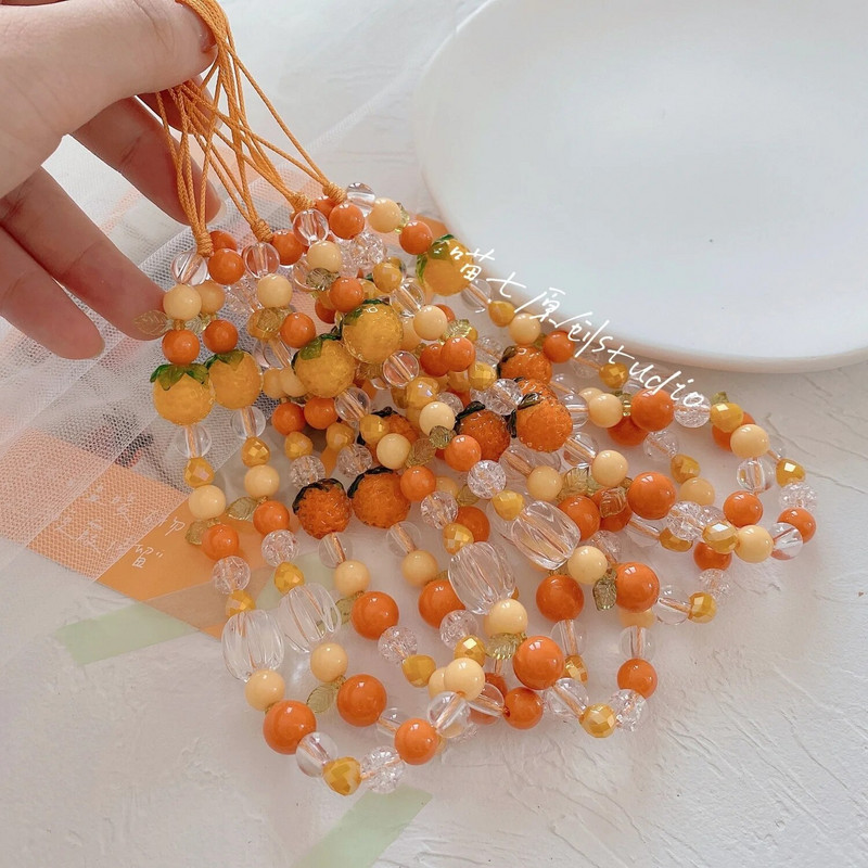 Oranžā oriģinālā piekariņu siksniņa Mobilā tālruņa ķēde, ar rokām darināta, jauks Kawaii fāzēm, pielāgots kulons Kawaii Y2K futrālis