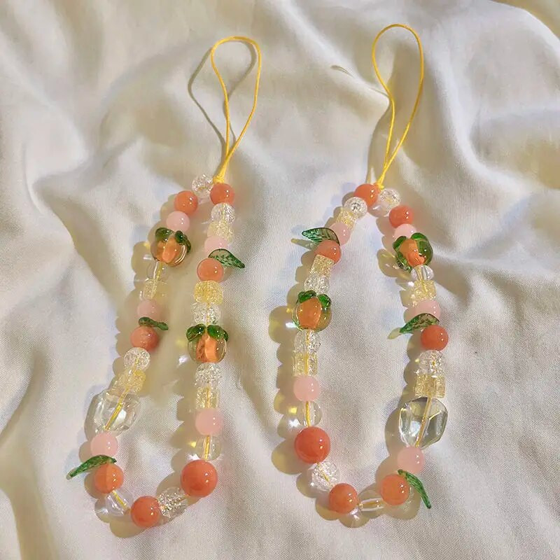 Oranžā oriģinālā piekariņu siksniņa Mobilā tālruņa ķēde, ar rokām darināta, jauks Kawaii fāzēm, pielāgots kulons Kawaii Y2K futrālis