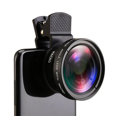 Lentile 2 în 1 Clip universală 37mm Lentile pentru telefon mobil profesional 0,45X 49UV Super unghi larg + obiectiv macro HD pentru iPhone Android