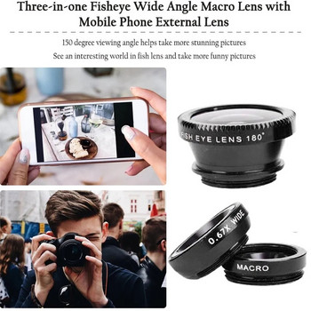 Φακός τηλεφώνου 3 σε 1 Fisheye 0,67X Ευρυγώνιο ζουμ Fish Eye Μακροφακοί κάμερας Κιτ κάμερας με φακό κλιπ στο τηλέφωνο για smartphone