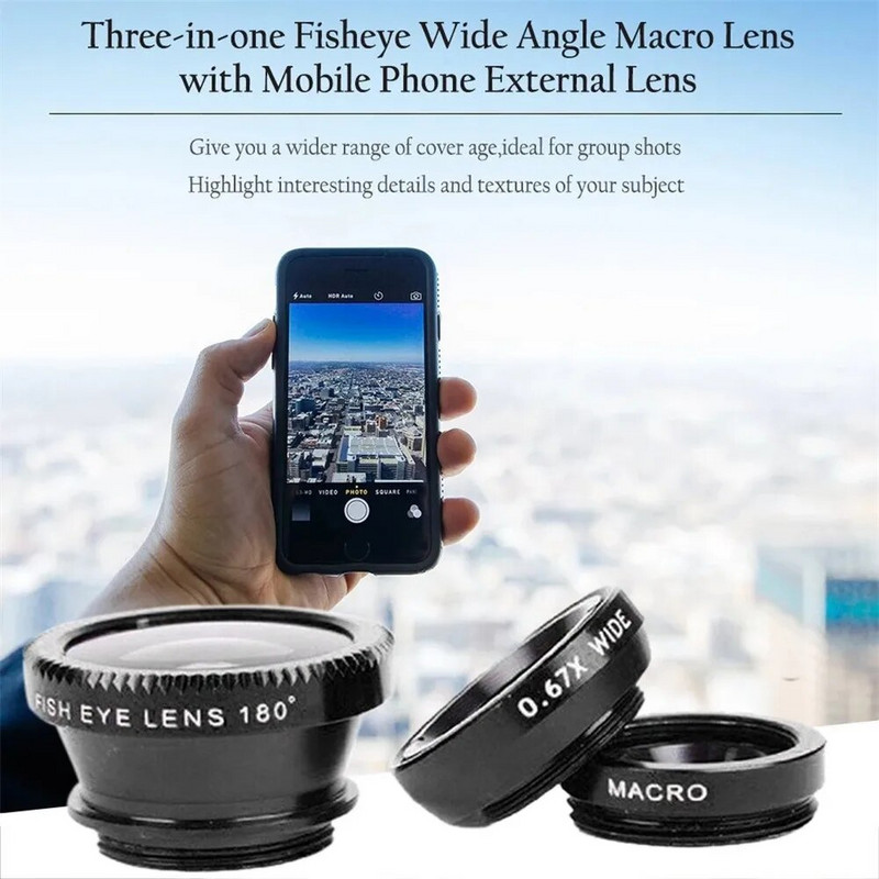 3u1 Fisheye Phone Lens 0.67X Širokokutni zum Fish Eye Makro objektivi Kompleti fotoaparata s objektivom na telefonu za pametni telefon