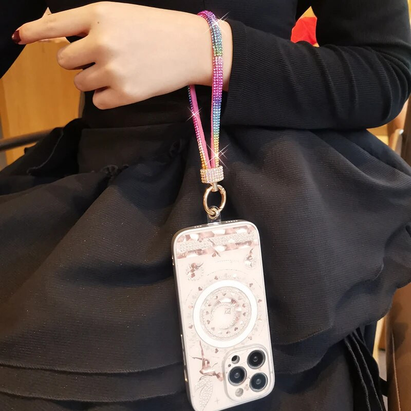 Mobilā tālruņa virves ūdens dimanta ķēde sievietēm ar pilnu urbumu piekarināma pusdimanta īsa plaukstas siksna pret zudumu pacelšanas virves ķēde