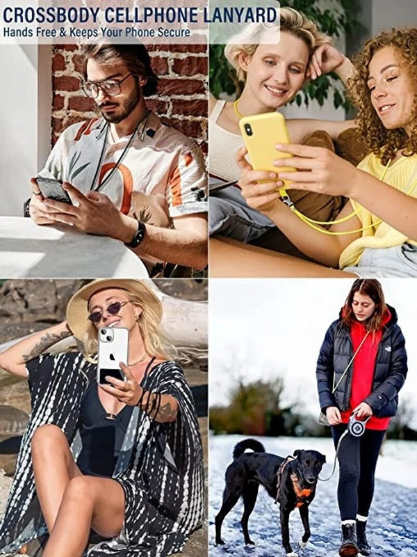 Universalios kryžminės telefono raištelės su reguliuojamu mobiliojo telefono dirželiu.