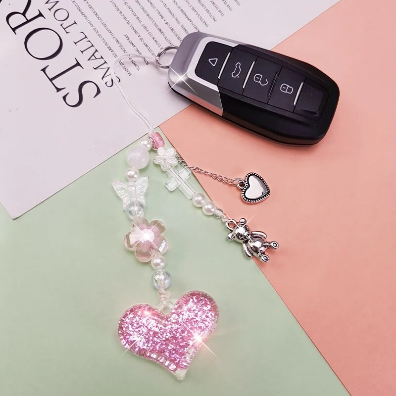 Uzica za mobilni telefon Ženski sjajni ružičasti ljubavni privjesak Privjesak s medvjedom iz crtanog filma Kratki privjesak za ključeve Modni trend Privjesak uzica za telefon