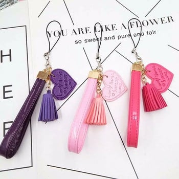 Love Heart Tassel Каишка за мобилен телефон Anti-Lost Каишка за мобилен телефон PU кожено въже за калъф за мобилен телефон Моден ключодържател