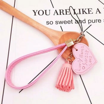 Love Heart Tassel Каишка за мобилен телефон Anti-Lost Каишка за мобилен телефон PU кожено въже за калъф за мобилен телефон Моден ключодържател