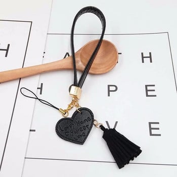 Love Heart Tassel Каишка за мобилен телефон Anti-Lost Каишка за мобилен телефон PU кожено въже за калъф за мобилен телефон Моден ключодържател