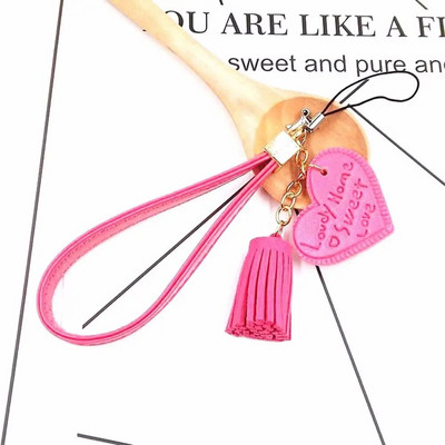 Love Heart Tassel Snur pentru telefon mobil Curea anti-pierdere pentru telefon mobil Snur din piele PU pentru husa pentru telefon mobil Breloc la modă