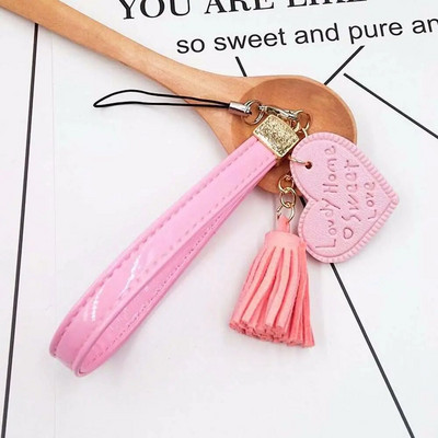 Love Heart Tassel Snur pentru telefon mobil Curea anti-pierdere pentru telefon mobil Snur din piele PU pentru husa pentru telefon mobil Breloc la modă