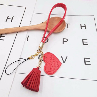 Love Heart Tassel Snur pentru telefon mobil Curea anti-pierdere pentru telefon mobil Snur din piele PU pentru husa pentru telefon mobil Breloc la modă