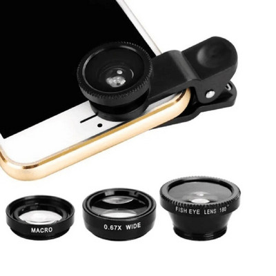 Κιτ κάμερας 3 σε 1 ευρυγώνιος μακροσκοπικός φακός Fisheye Κινητό τηλέφωνο Φακοί Fish Eye με κλιπ 0,67x για iPhone Samsung Όλα τα κινητά τηλέφωνα