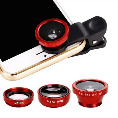 3-în-1 cu unghi larg macro lentile ochi de pește kituri pentru camere pentru telefon mobil Lentile ochi de pește cu clemă 0,67x pentru iPhone Samsung Toate telefoanele mobile
