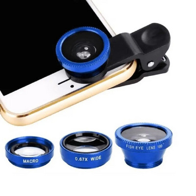 3-în-1 cu unghi larg macro lentile ochi de pește kituri pentru camere pentru telefon mobil Lentile ochi de pește cu clemă 0,67x pentru iPhone Samsung Toate telefoanele mobile