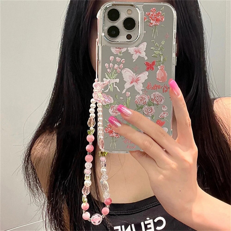 Korejiešu mīļi rozā ziedi, tulpe, tauriņš, mīlestība, sirds pērle