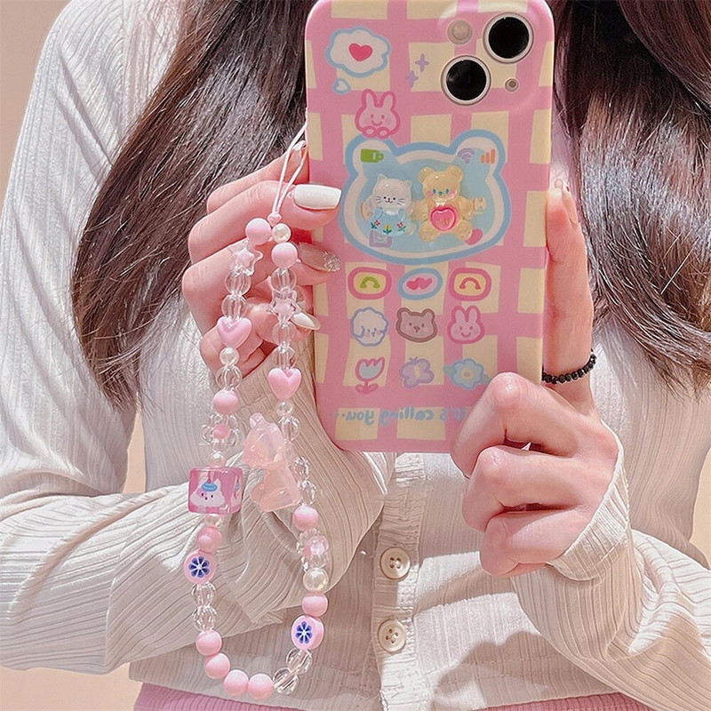 Korejski slatki medvjed Lanci za mobilne telefone Šarm za iPhone Žene Djevojke Telefonski nakit Remen s perlama Viseći kabel Narukvica