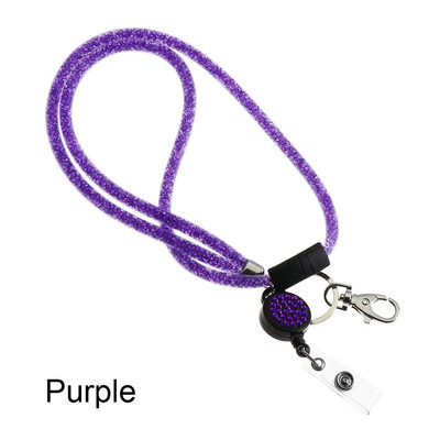 1PC Bling Rhinestone štropes emblēmas ID karšu turētājs Kristāla kakla siksnas klipsis Mobilā tālruņa pakarināmā virves atslēgu turētājs biroja piederumi