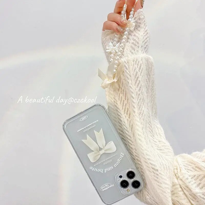 Ins Bow Virve Pearl Mobilā tālruņa ķēde Tālruņa siksniņa Ķēde Sieviešu Meitenes Pērļu Virve Tālruņa korpuss piekārts