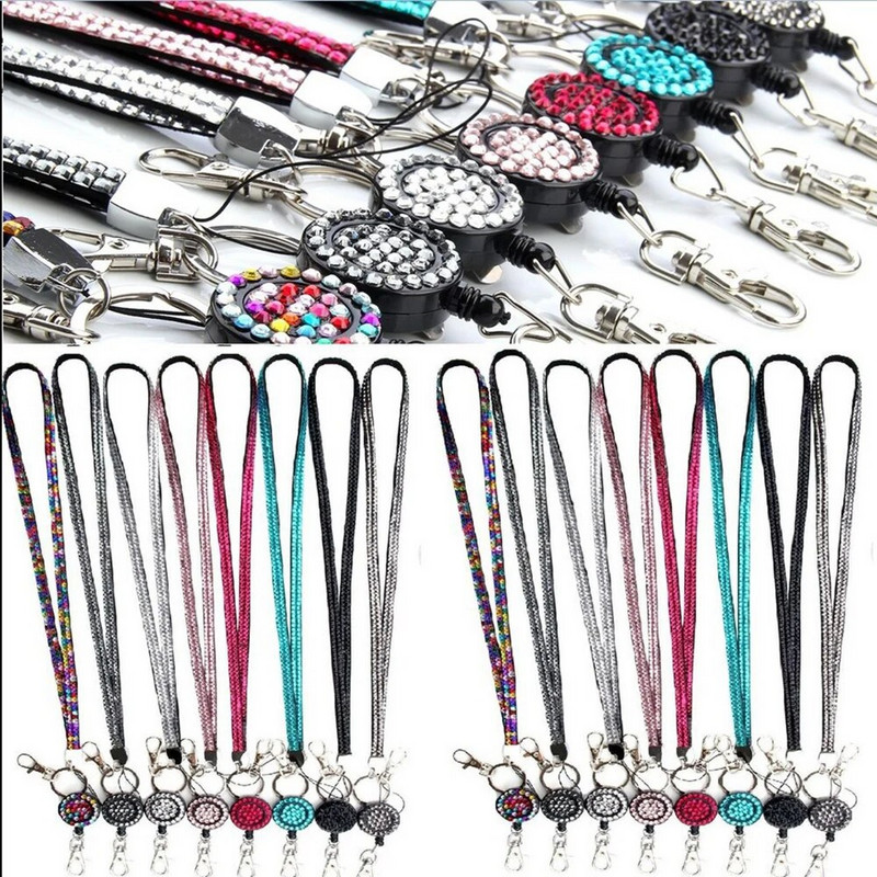 Darba karšu štropes Rhinestone atslēgu piekariņi Virve Pretnozaudēt kakla siksnas Tālrunis štrope žetonu turētājs Virve Universāls pakarināms virves nozīmītes spole