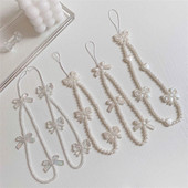 Korejas tālruņa siksniņa Rokassprādze Caurspīdīga kristāla Bowknot Pērlītes Iekarināms Vads Mobilais Mugursoma Kulons Virves šarms Aksesuāri