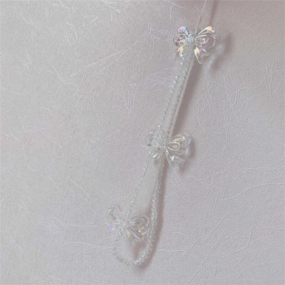 Korejas tālruņa siksniņa Rokassprādze Caurspīdīga kristāla Bowknot Pērlītes Iekarināms Vads Mobilais Mugursoma Kulons Virves šarms Aksesuāri