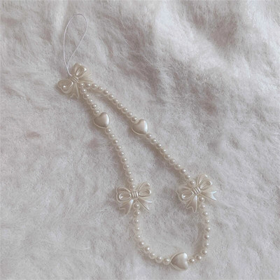 Korejas tālruņa siksniņa Rokassprādze Caurspīdīga kristāla Bowknot Pērlītes Iekarināms Vads Mobilais Mugursoma Kulons Virves šarms Aksesuāri