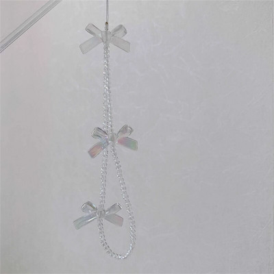 Korejas tālruņa siksniņa Rokassprādze Caurspīdīga kristāla Bowknot Pērlītes Iekarināms Vads Mobilais Mugursoma Kulons Virves šarms Aksesuāri