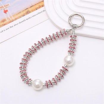 Корейски мобилен телефон Glitter Pearl Rhinestone Crystal Bracelet Chain For iPhone 14 13 15 Pro Max Samsung Flip 4 5 Anti loss Rope