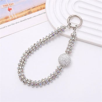 Корейски мобилен телефон Glitter Pearl Rhinestone Crystal Bracelet Chain For iPhone 14 13 15 Pro Max Samsung Flip 4 5 Anti loss Rope