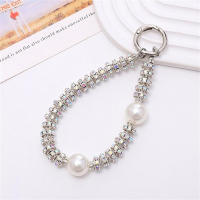 Κορεάτικο κινητό τηλέφωνο Glitter Pearl Rhinestone Crystal Chain βραχιόλι για iPhone 14 13 15 Pro Max Samsung Flip 4 5 Σχοινί κατά της απώλειας