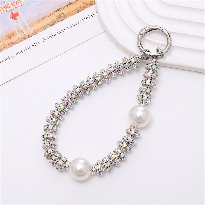 Κορεάτικο κινητό τηλέφωνο Glitter Pearl Rhinestone Crystal Chain βραχιόλι για iPhone 14 13 15 Pro Max Samsung Flip 4 5 Σχοινί κατά της απώλειας