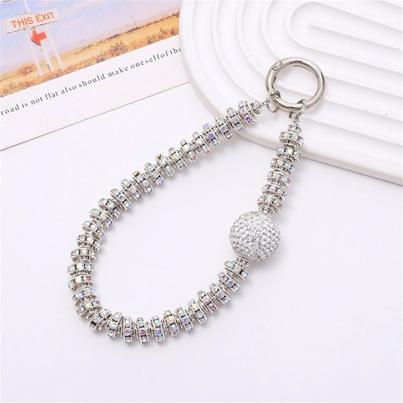 Κορεάτικο κινητό τηλέφωνο Glitter Pearl Rhinestone Crystal Chain βραχιόλι για iPhone 14 13 15 Pro Max Samsung Flip 4 5 Σχοινί κατά της απώλειας