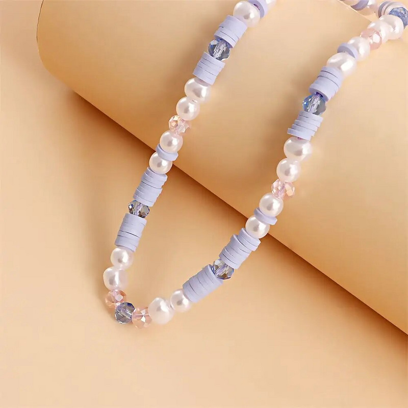 Mobilā tālruņa ķēde ar fāzēm, violeta mīksta keramika, mobilā tālruņa kulons, virve ar pērlītēm mobilā tālruņa siksniņa, pārnēsājama, necaurlaidīga štrope