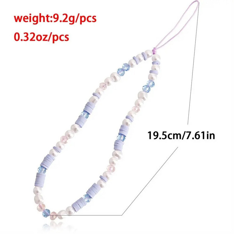 Mobilā tālruņa ķēde ar fāzēm, violeta mīksta keramika, mobilā tālruņa kulons, virve ar pērlītēm mobilā tālruņa siksniņa, pārnēsājama, necaurlaidīga štrope