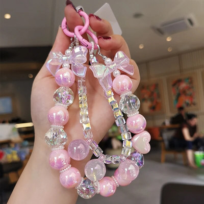 Kratki privjesak sa šarenom leptir mašnom i privjeskom s perlama Univerzalna telefonska torbica s kopčom koja se ne spušta Uzica za mobilni telefon