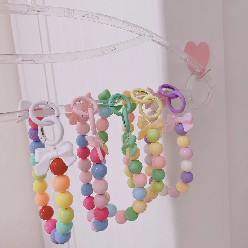 Koreja jauka mīlestības sirds ziedu pērlīšu rokassprādze mobilā tālruņa ķēdes akrila kulons iPhone priekšgala pret pazaudēšanu ķēdes piekārtiem rotaslietas