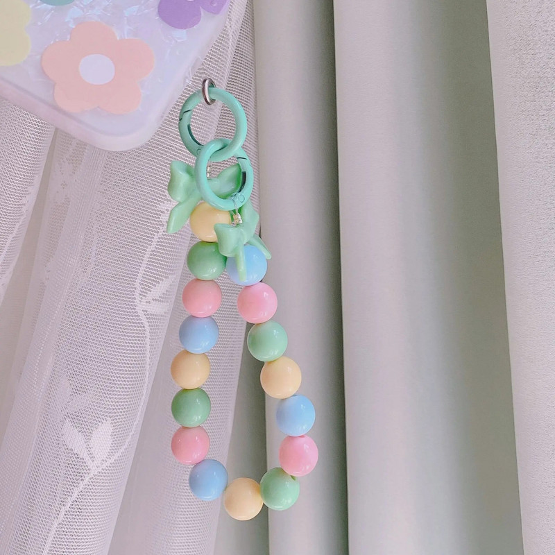 Koreja jauka mīlestības sirds ziedu pērlīšu rokassprādze mobilā tālruņa ķēdes akrila kulons iPhone priekšgala pret pazaudēšanu ķēdes piekārtiem rotaslietas