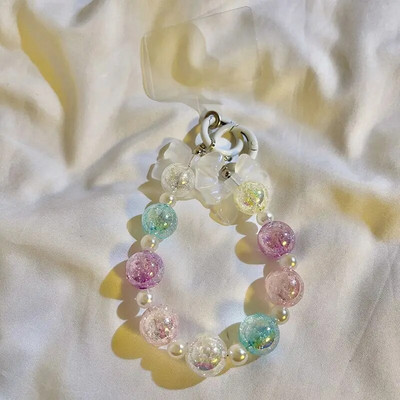 Korean Charm Bow mobiliojo telefono grandinėlė moterims, mergaitėms, telefono apyrankių dirželis, juodas akrilo perlų karoliukais telefono dirželis, raktų dirželis