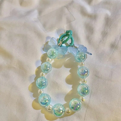 Korean Charm Bow mobiliojo telefono grandinėlė moterims, mergaitėms, telefono apyrankių dirželis, juodas akrilo perlų karoliukais telefono dirželis, raktų dirželis