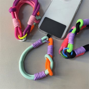 Корейски мобилен телефон Cute Knot Portable Anti-loss Hand Bracelet Chain For iPhone 15 14 Pro Max Samsung Flip 4 Coloful Rope Chain