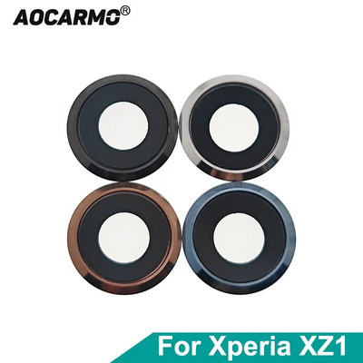 Aocarmo πίσω φακός πίσω κάμερας γυαλί φακού με αυτοκόλλητο δακτύλιο πλαίσιο για αντικατάσταση Sony Xperia XZ1 G8341 G8342