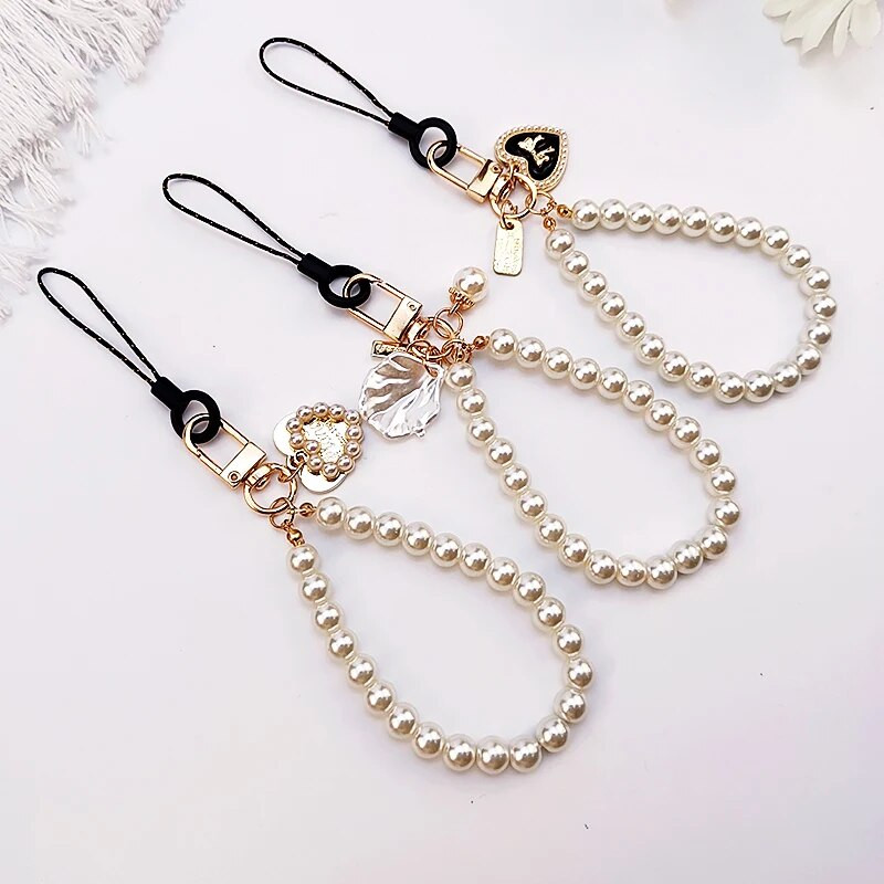 Snur anti-pierdere pentru telefon Scurtă la modă, cu mărgele de mână cu perle, șnur pentru telefon mobil, pandantiv rafinat pentru femei de ultimă generație.