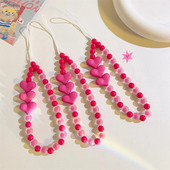 Korejiešu vienkāršā rozā mīlestības sirds, matēta fāzēm tālruņa ķēde iPhone tālrunim, sievietēm, meitenēm, saldu rotaslietu siksniņa