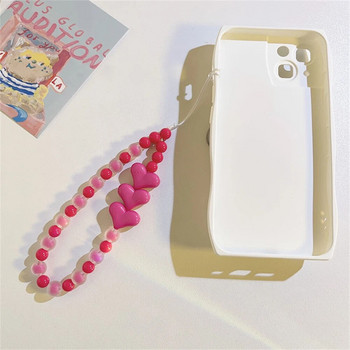 Κορεάτικη απλή ροζ αγάπη καρδιά ματ αλυσίδα τηλεφώνου με χάντρες για iPhone γυναίκες κορίτσια Γλυκό κόσμημα Κορδόνι κρεμαστό κορδόνι με χάντρες