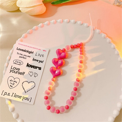 Korejiešu vienkāršā rozā mīlestības sirds, matēta fāzēm tālruņa ķēde iPhone tālrunim, sievietēm, meitenēm, saldu rotaslietu siksniņa