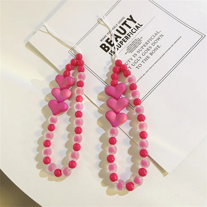 Korejiešu vienkāršā rozā mīlestības sirds, matēta fāzēm tālruņa ķēde iPhone tālrunim, sievietēm, meitenēm, saldu rotaslietu siksniņa