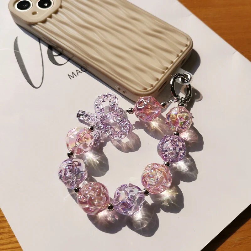 Mobilā tālruņa aukla īsa stila plaukstas kulons priekšgala mezgla ķēde kristāla pērlīšu ziedu kulons universāls tālruņa futrālis pret nozaudēšanu