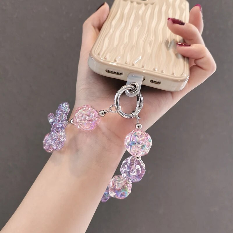 Mobilā tālruņa aukla īsa stila plaukstas kulons priekšgala mezgla ķēde kristāla pērlīšu ziedu kulons universāls tālruņa futrālis pret nozaudēšanu