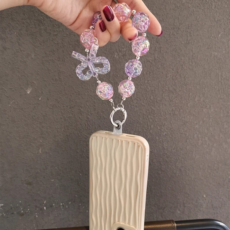 Mobilā tālruņa aukla īsa stila plaukstas kulons priekšgala mezgla ķēde kristāla pērlīšu ziedu kulons universāls tālruņa futrālis pret nozaudēšanu