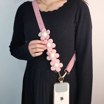 Corduroy Broadband Sub-neckless Μικρό λουρί για λαιμό λουλούδι βελούδινο κρεμαστό κέλυφος Universal κλιπ αλυσίδα για κινητά τηλέφωνα