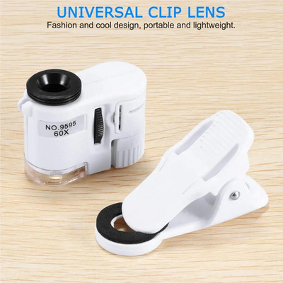 60X Mobile Phone Microscope Clip-On High Definition Wide Angle Magnify Glass Cell Phones Adjusted Pocket Magnifier